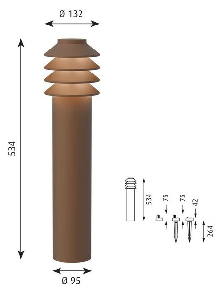 Louis Poulsen - Bysted Garden LED Κήπου φωτιστικά Long 2700K με Spike + Connector Corten Louis