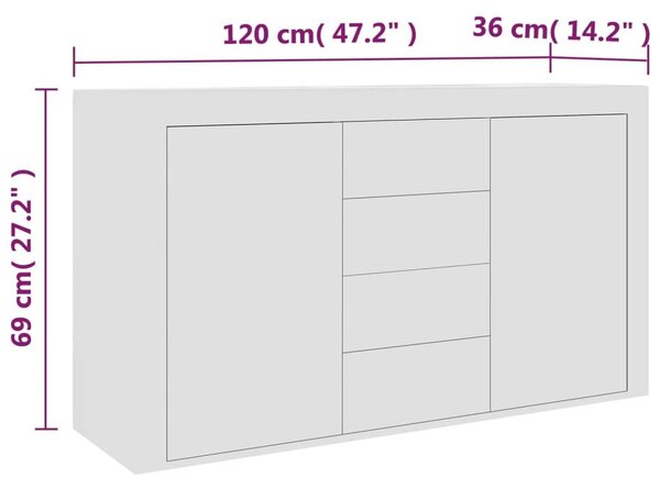 Μπουφές Λευκός 120 x 36 x 69 εκ. από Επεξ. Ξύλο - Λευκό