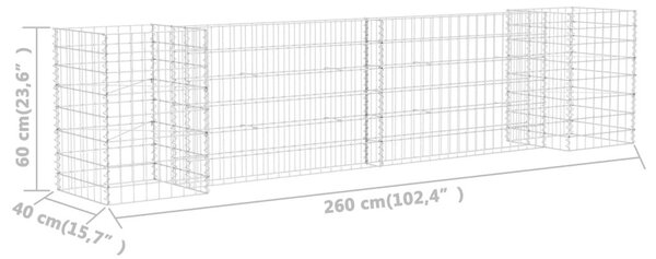 Συρματοκιβώτιο Γλάστρα Σχήμα «Η» 260x40x60 εκ. Ατσάλινο Σύρμα - Ασήμι