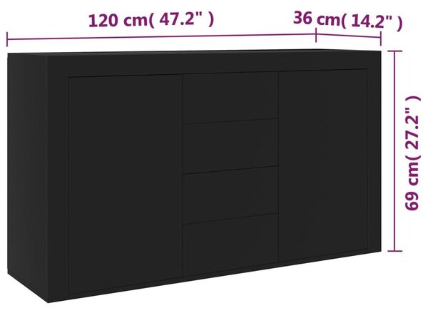 Μπουφές Μαύρος 120 x 36 x 69 εκ. από Επεξ. Ξύλο - Μαύρο