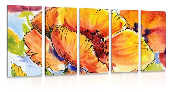 Πεντάπτυχος πίνακας ανθοδέσμη από παπαρούνες