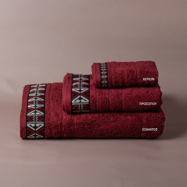 Πετσέτα Προσώπου (50x90) White Fabric Perrin Bordeaux White 500gsm