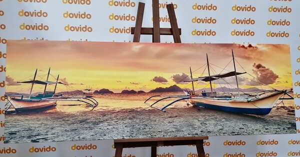 Πίνακας σε καμβά βάρκες στο ηλιοβασίλεμα