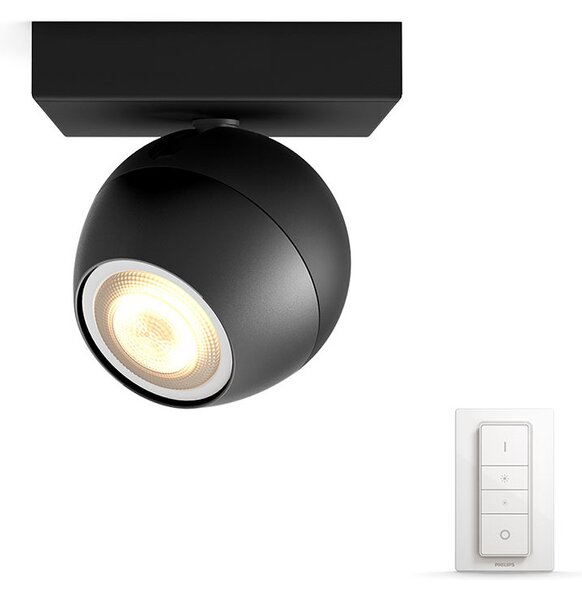 Philips Hue - Buckram Φωτιστικό οροφής Single Spot με Διακόπτης White Amb. Black Philips Hue