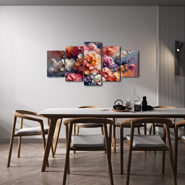 Πεντάπτυχος πίνακας λουλουδάτη πλημμύρα χρωμάτων