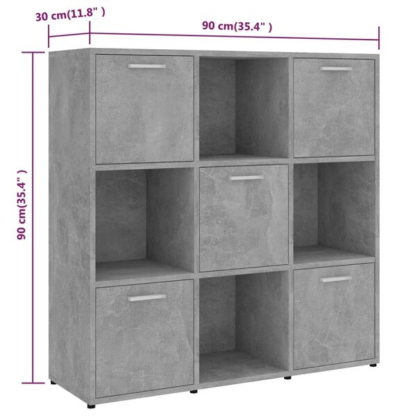 Βιβλιοθήκη Γκρι του Σκυροδέματος 90 x 30 x 90 εκ. Μοριοσανίδα - Γκρι