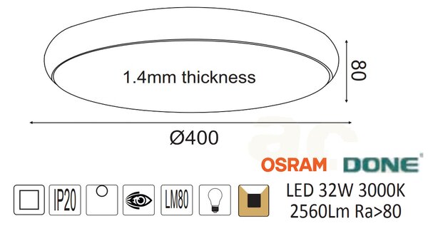 Φωτιστικό Πλαφονιέρα LED Aca Kallista V27LEDC40BK Black