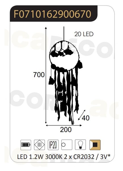 Διακοσμητικό Τοίχου Με Led Aca Holma F07101629 Dream Catcher