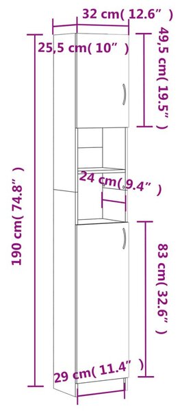 Στήλη Μπάνιου Γυαλιστερό Λευκό 32 x 25,5 x 190 εκ. Επεξ. Ξύλο - Λευκό