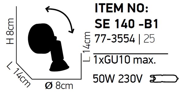 Σποτ Μονόφωτο Homelighting Saba 77-3554 Black