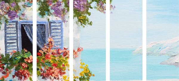 Πεντάπτυχος πίνακας σπιτάκι και θέα στη θάλασσα