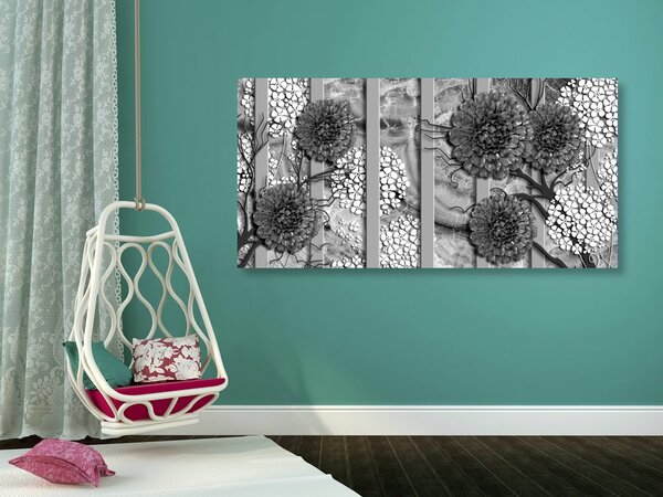 Πίνακας σε καμβά αφηρημένα λουλούδια σε μαρμάρινο φόντο ασπρόμαυρο