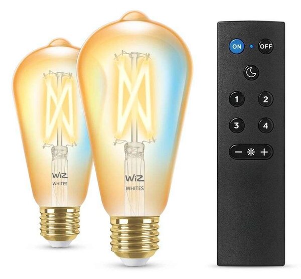 WiZ - Λαμπτήρες Smart TW Amb. 8W 806lm 2200-6500K 2pcs. Edison Χρυσό E27 & Remote Wi