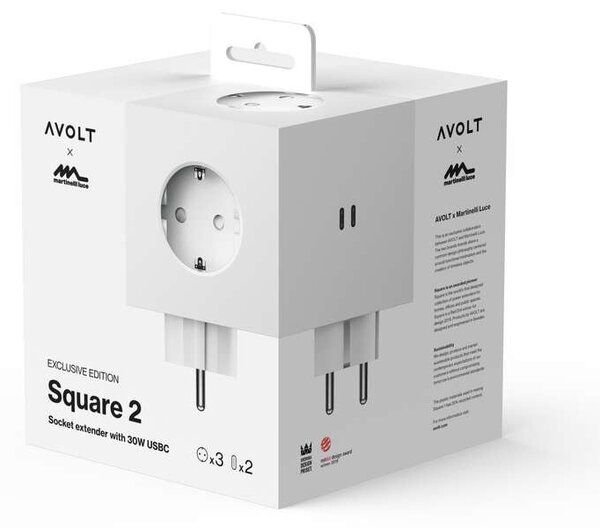 Avolt Stikdåser - Square 2 Socket Extender w/30W Dual USB-C ML Edition Όπαλ Λευκό Avolt