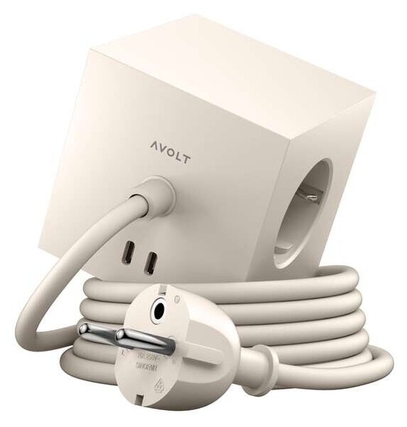 Avolt Stikdåser - Square 1 w/30W Dual USB-C & Magnet 1,8m Μπεζ Avolt