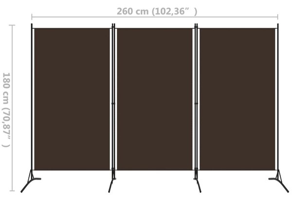 Διαχωριστικό Δωματίου με 3 Πάνελ Καφέ 260 x 180 εκ. - Καφέ