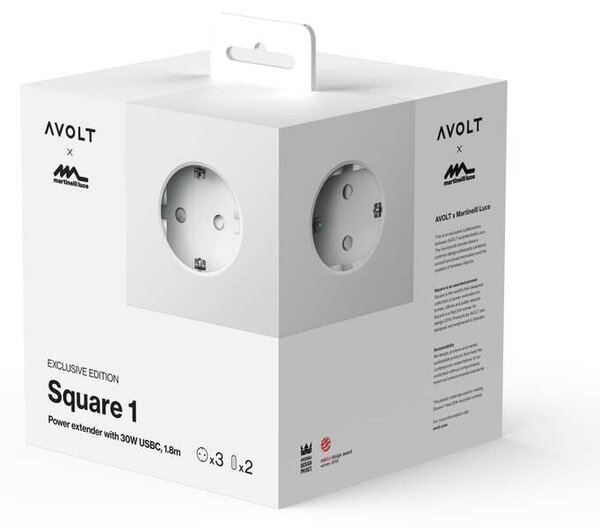 Avolt Stikdåser - Square 1 w/30W Dual USB-C & Magnetic Base 1,8m ML Edition Λευκό Avolt