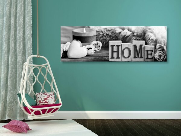 Πίνακας σε καμβά νεκρή φύση με επιγραφή Home σε ασπρόμαυρη εκδοχή