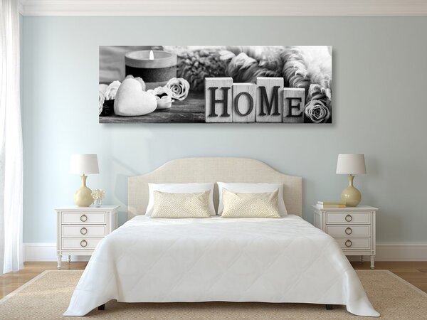 Πίνακας σε καμβά νεκρή φύση με επιγραφή Home σε ασπρόμαυρη εκδοχή
