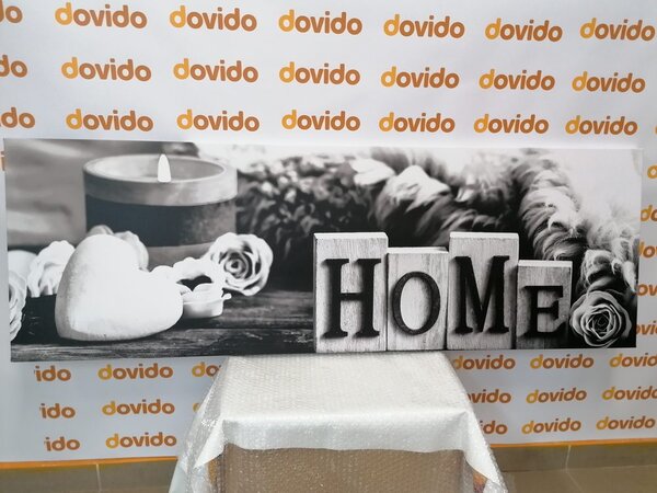 Πίνακας σε καμβά νεκρή φύση με επιγραφή Home σε ασπρόμαυρη εκδοχή