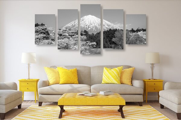 Πεντάπτυχος πίνακας όρος Fuji σε ασπρόμαυρη εκδοχή
