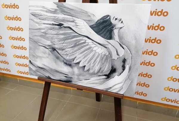 Πίνακας σε καμβά ελεύθερος άγγελος σε ασπρόμαυρο