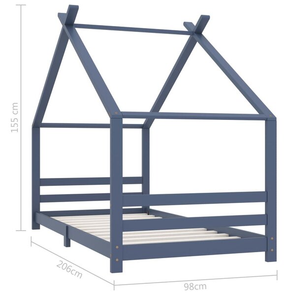 Πλαίσιο Κρεβατιού Παιδικό Γκρι 90x200 εκ. από Μασίφ Ξύλο Πεύκου - Γκρι