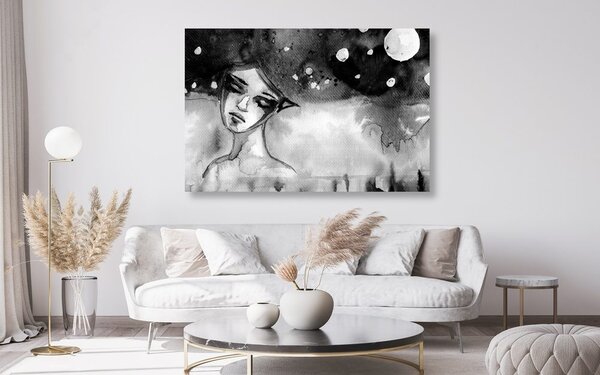 Πίνακας σε καμβά νεράιδα του φεγγαριού σε ασπρόμαυρο