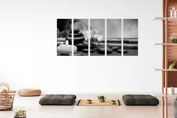 Πεντάπτυχος πίνακας νεκρή φύση Feng Shui σε ασπρόμαυρο