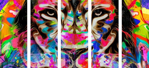 Πεντάπτυχος πίνακας πολύχρωμο κεφάλι λιονταριού