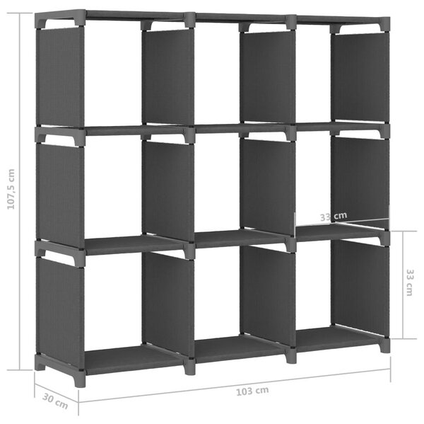 Ραφιέρα με 9 Κύβους & Κουτιά Γκρι 103x30x107,5 εκ. Υφασμάτινη - Γκρι