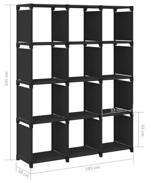 Ραφιέρα με 12 Κύβους Μαύρη 103 x 30 x 141 εκ. Υφασμάτινη - Μαύρο