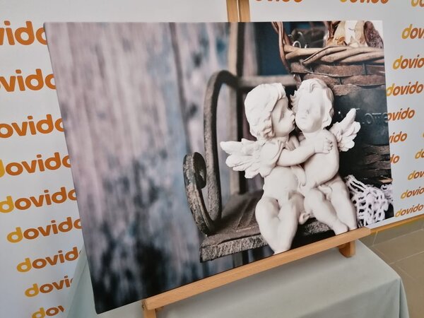 Πίνακας σε καμβά αγαλματίδια αγγέλων σε παγκάκι