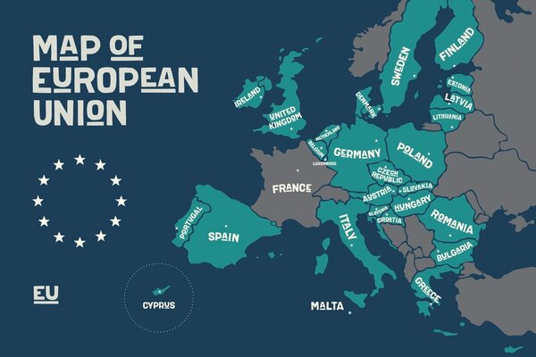 Ταπετσαρία τοίχου εκπαιδευτικός χάρτης με ονόματα χωρών της ΕΕ
