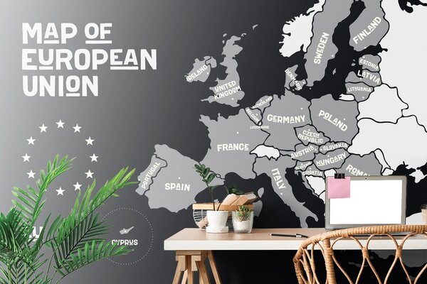 Ταπετσαρία τοίχου ασπρόμαυρος χάρτης με ονόματα χωρών της ΕΕ