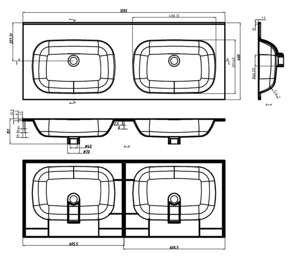 Διπλός Νιπτήρας Ενσωματωμένος Λευκός 1205x460x145 χιλ. από SMC - Λευκό