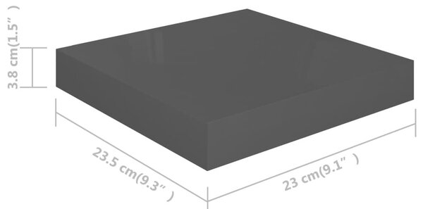 Ράφια Τοίχου Γυαλιστερά Γκρι 4 Τεμάχια 23x23,5x3,8 εκ. MDF - Γκρι