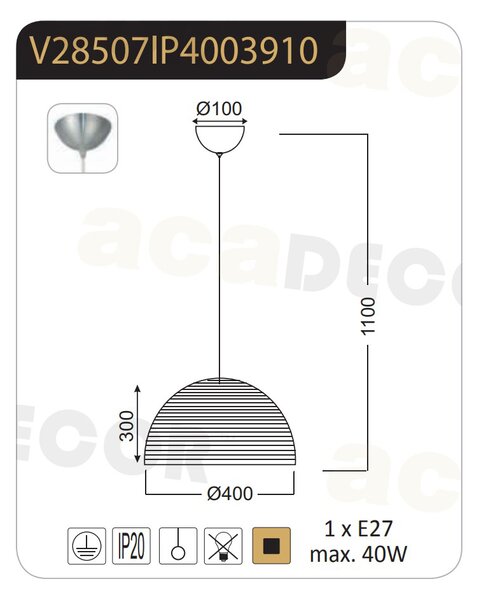 Φωτιστικό Οροφής Μονόφωτο Aca Zinc V28507IP40 Nickel