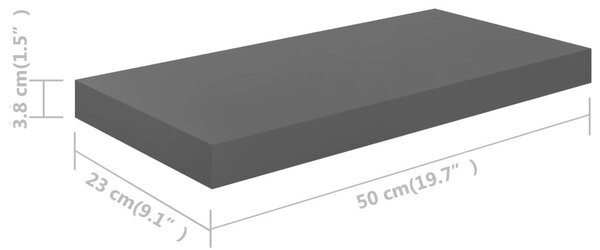 Ράφια Τοίχου Γυαλιστερά Γκρι 4 Τεμάχια 50x23x3,8 εκ. MDF - Γκρι