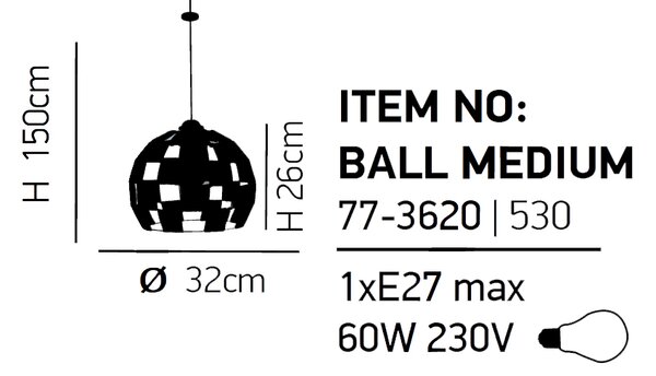 Φωτιστικό Οροφής Μονόφωτο Homelighting Ball Show 77-3620 Black/Rope