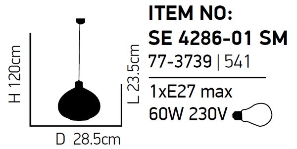 Φωτιστικό Οροφής Μονόφωτο Homelighting Ilenia 77-3739 Smoke Glass