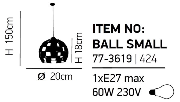 Φωτιστικό Οροφής Μονόφωτο Homelighting Ball Show 77-3619 Black/Rope