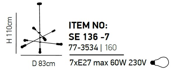 Φωτιστικό Οροφής Πολύφωτο Homelighting Cody 77-3534 Black