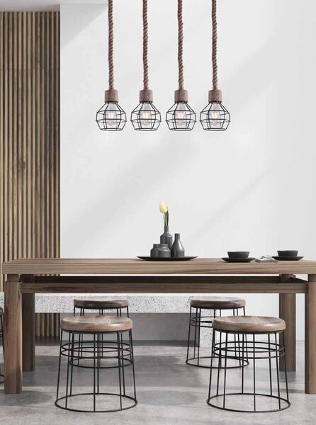 Φωτιστικό Οροφής Πολύφωτο Homelighting Grenade 77-3684 Rope/Black Matt