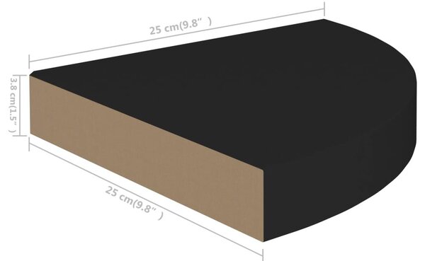 Ράφι Τοίχου Γωνιακό Μαύρο 25 x 25 x 3,8 εκ. από MDF - Μαύρο