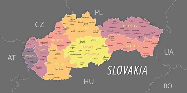 Πίνακας σε καμβά παστέλ χάρτης της Σλοβακίας