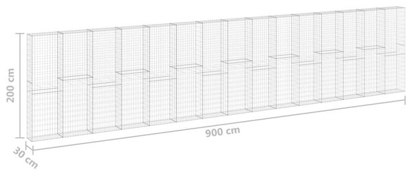 Συρματοκιβώτιο Τοίχος 900x30x200 εκ. Γαλβαν.Χάλυβας + Καλύμματα - Ασήμι