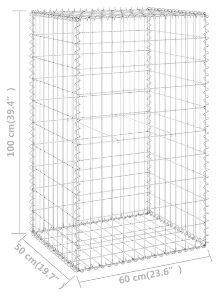 Συρματοκιβώτιο Τοίχος 60x50x100 εκ. Γαλβαν. Χάλυβας + Καλύμματα - Ασήμι