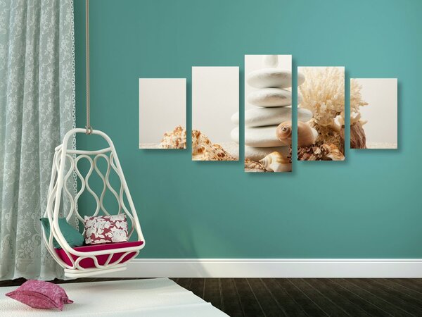 Πεντάπτυχος πίνακας ζεν πέτρες με κοχύλια