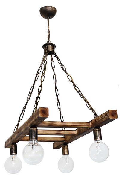Φωτιστικό Οροφής Πολύφωτο Heronia Skala Chain 30-0054 Bronze/Natural Wood